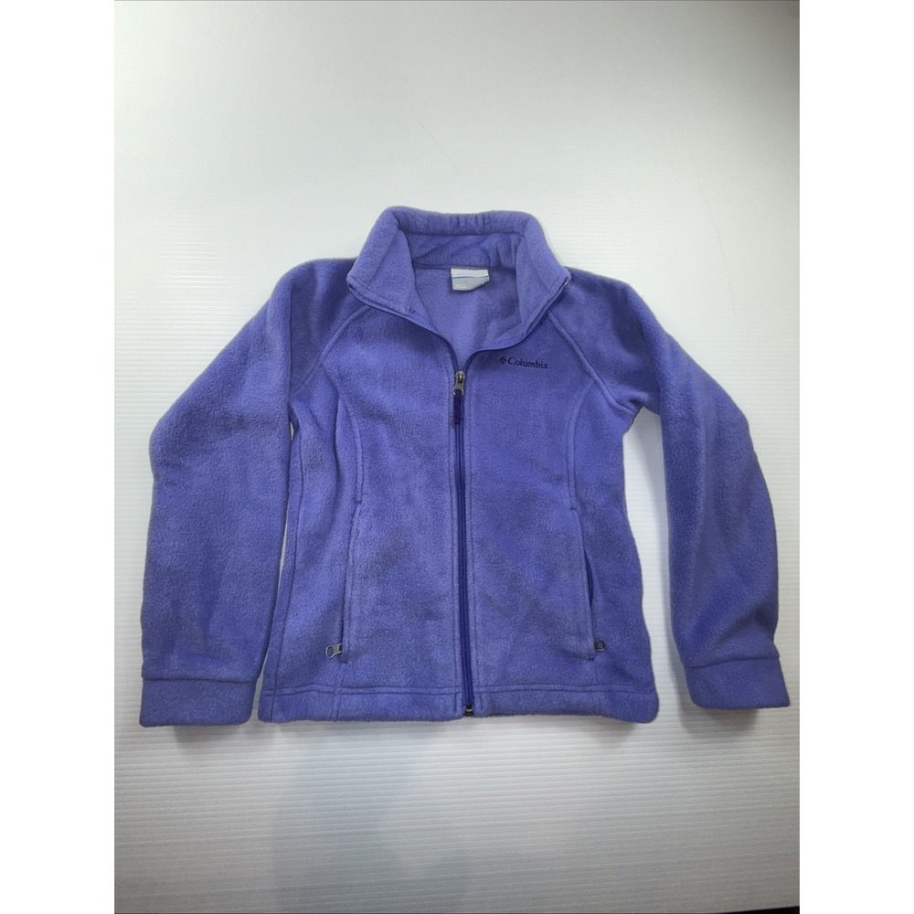 Columbia‎ Fleece Jacket Youth S 7-8 Purple Full Zip Pockets Logo
